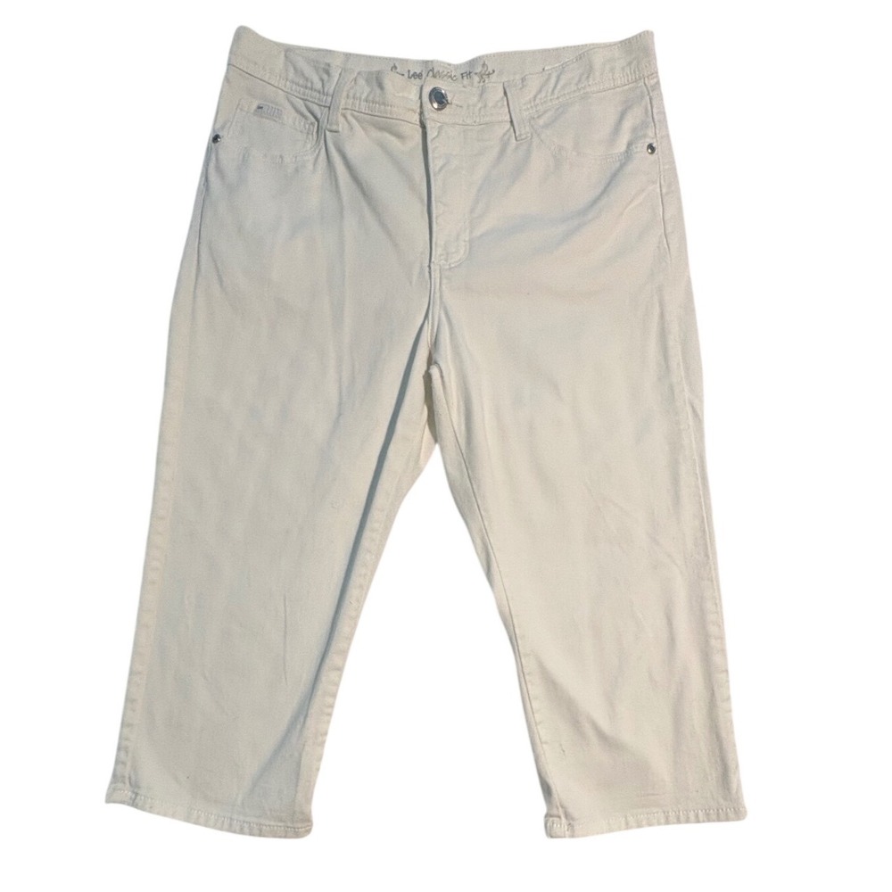 Lee Classic Fit White Capri Pants Women Size 12 Cropped Stretch Straight Leg‎